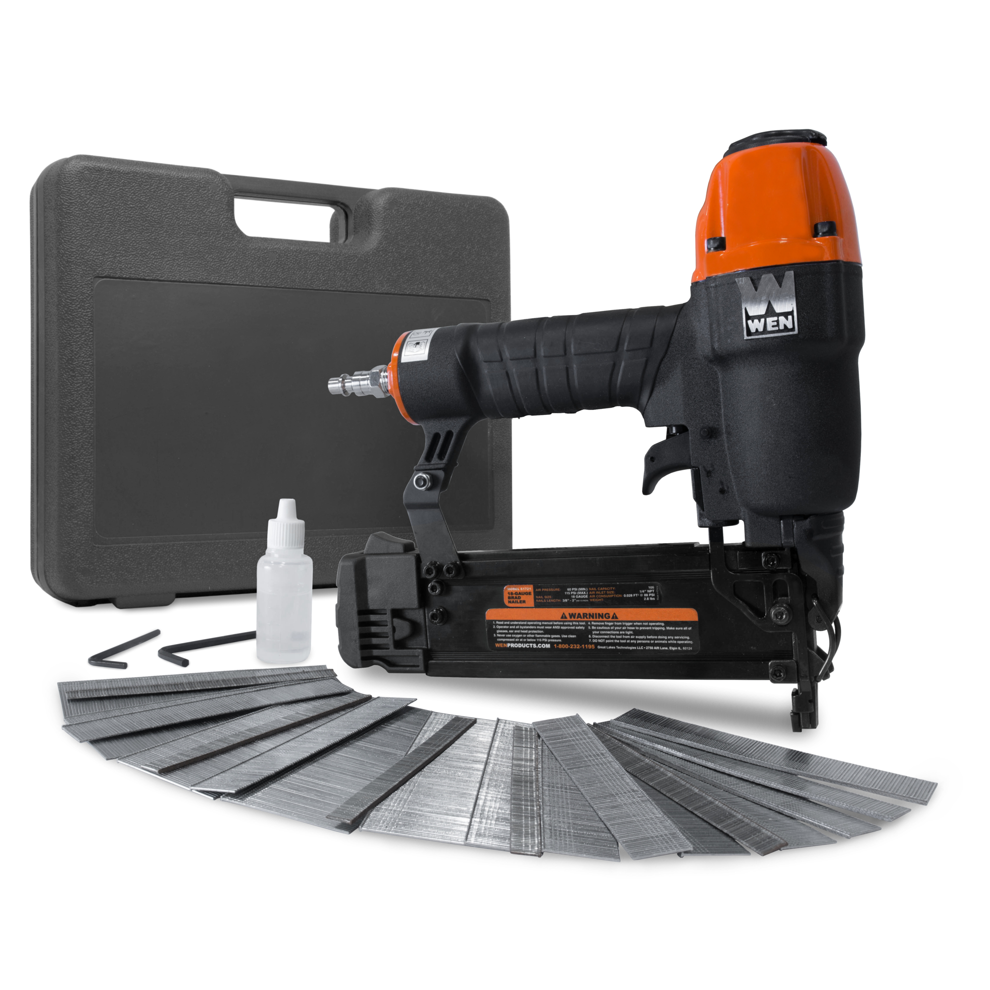 WEN 18-Gauge Brad Nailer - 3/8in. to 2in., Pneumatic, Adjustable Depth, Model# 61723K